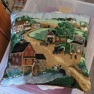Tapestry 16" pillow; Amish theme.